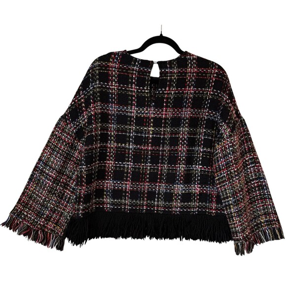 Zara Top Woman's Small Loose Fit Tweed‎ Top Fringe Multi-Color Boho Bell Sleeve - Picture 9 of 12